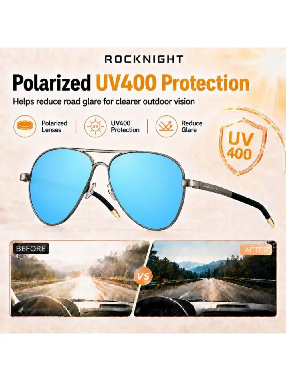 Polarized Aviator Sunglasses for Men & Women | UV400 Protection, Adjustable Nose